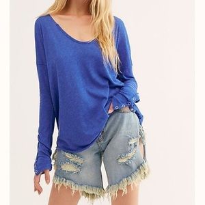 Free People We The Free Sienna Soft Blue Long Sleeve Snap Button Tee Size XS